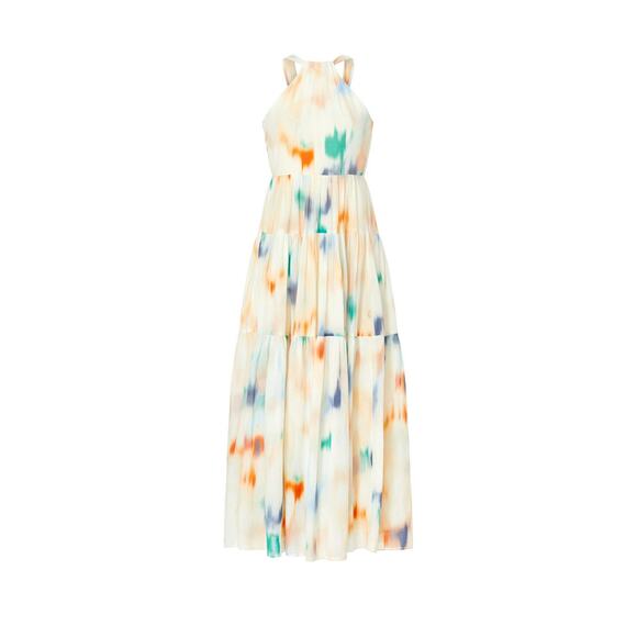 Joie Marcy Cream Tie Dye Printed Keyhole Sleeveless Halter Midi Dress Size XS - Picture 6 of 15